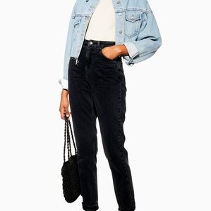 Wash Black Rip Hem Mom Jeans